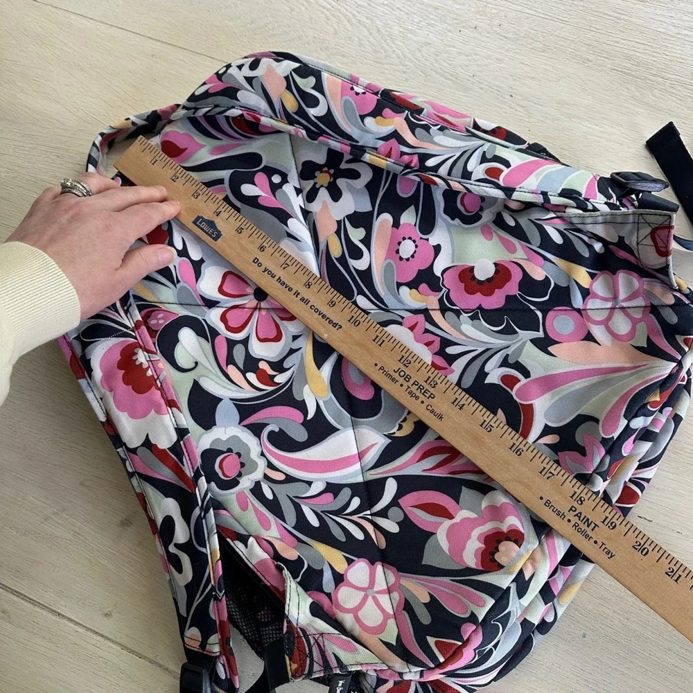 Vera Bradley‎ Floral Paisley Canvas Backpack Pink Navy Grey Multi-Compartment